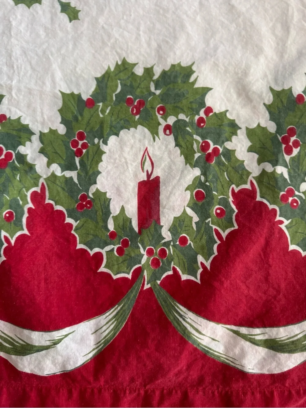 Vintage 1950-1960’s Christmas Cotton Pillowcase - Candles & Holly